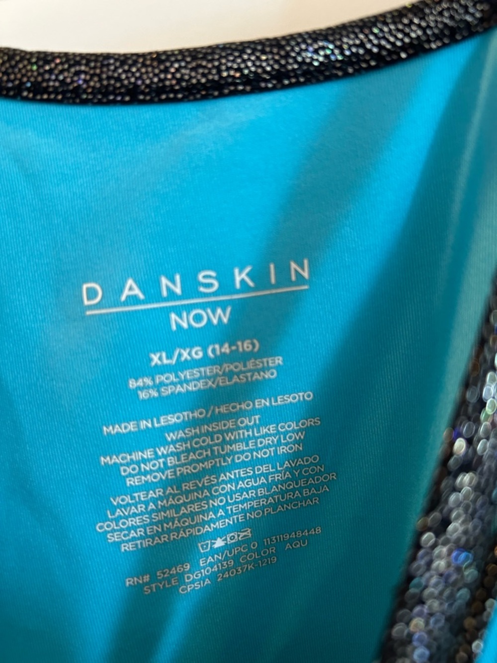 Danskin Now Turquoise and Black Girls' Dance/Gymnastics Leotard Size XL 14/16 - Picture 7 of 9